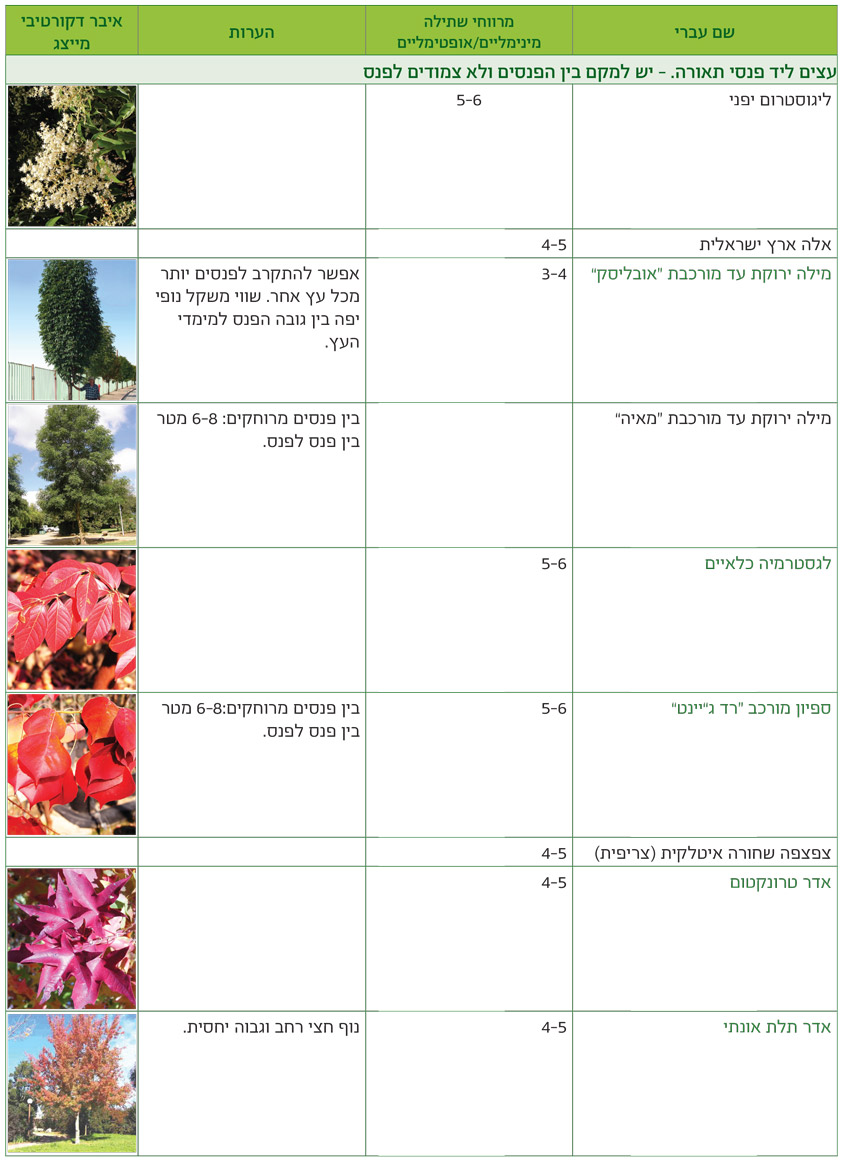 טבלאות שימושים מאויירות לפי שימושים גנניים לעצים - דף11